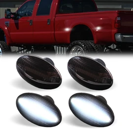 LED Dually Bed Fender Side Marker Lights For 1999-2010 Ford F250 F350 F450 F550 Super Duty Trucks Smoked Len (White Led)