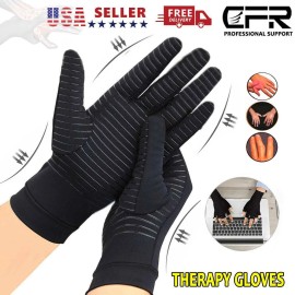 CFR Copper Compression Arthritis Gloves Finger Carpal Tunnel Typing Support Hand - Full Finger Copper Gloves, Black, S