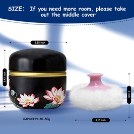 Qopoto Body Powder Puff and Container for Dusting Powder, Women Powder Puff and Powder Case for Bath and Travel (Lotus)