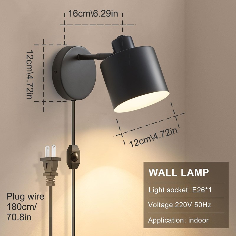 LIGHTESS Plug in Wall Sconces Set of 2 with Switch,