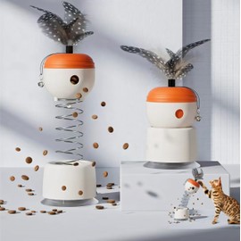 Lonsenbao Interactive Cat Toy with Spring Swing, Suction Cup Base, Treat Dispenser, Pet Self Fun Toy, Slow Food Dispenser（Orange & White）