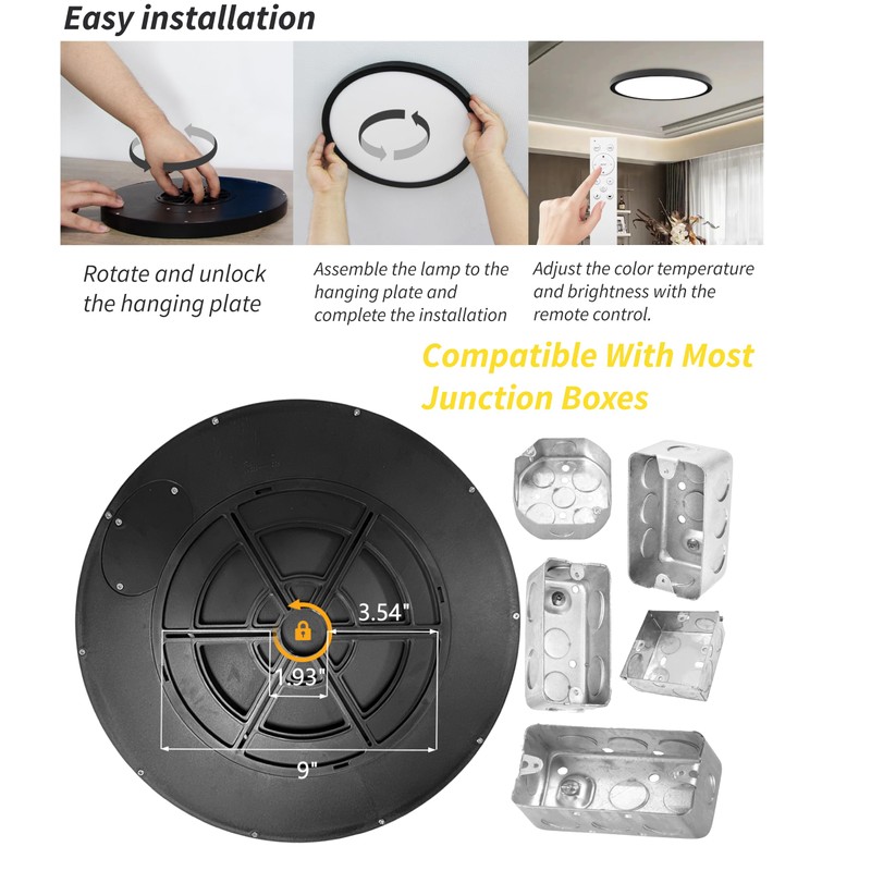 4Pack 12 Inch Remote Control Dimmable LED Flush Mount Ceiling