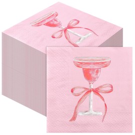 Janlaugh 200 Pcs Espresso Martini Paper Napkins with Bow Espresso Martini Party Supplies Disposable Luncheon Cocktail Napkins for Coffee Bachelorette Birthday Wedding(Pink,Style 2)