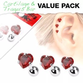 Unbranded PAIR 3MM RED HEART PRONG SET CZ TRAGUS HELIX EAR CARTILAGE ROOK LOBE EARRING
