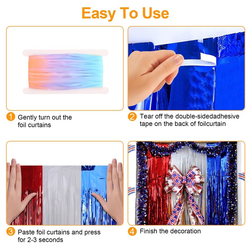 4th of July Foil Fringe Curtains, Red White Blue Streamers