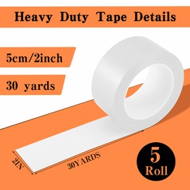 Xvvirnt 5 Pack White Duct Tape,Heavy Duty Duct Tape 2 Inch X 30 Yards, No Residue, Waterproof and Tear by Hand, Strong Adhesive for Indoor & Outdoor Repairs