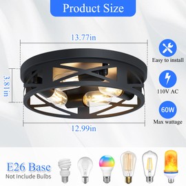 SKEJAO Flush Mount Ceiling Light Fixture,14 inch 4-Light Ceiling Light Fixture for Hallway, Black Hallway Light Fixtures Ceiling,Light Fixtures Ceiling Mount for Kitchen,Farmhouse,Hall (2 Pack)