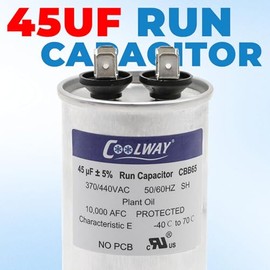Capacitor de CA de arranque y funcionamiento de 45 uF 45 MFD ±5% 370V o 440V para arranque de motor de ventilador o bomba de calor, bomba de piscina y condensador recto