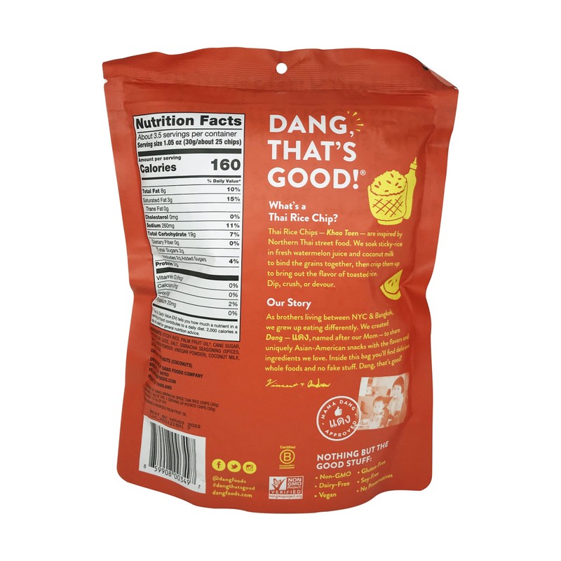 Dang Snackable Rice Cakes, Sriracha, Gluten Free, Non-GMO, 3.5 Ounce