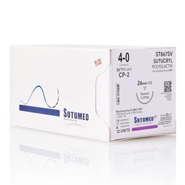 Sutumed SUTUCRYL Absorbable Polyglactin Surgical Suture USP Size 4-0, 1/2 26mm Reverse Cutting Needle, 28 Inches (70 cm), 12 Count