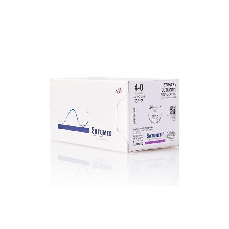 Sutumed SUTUCRYL Absorbable Polyglactin Surgical Suture USP Size 4-0, 1/2