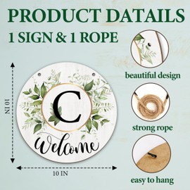 Letter C Wreaths Welcome Sign For Front Door, Greenery Boho Decorations Monogram Sign For Home, Initial Door Signs Wreath For All Seasons, Last Name Signs Housewarming Gifts For Friends Family -03