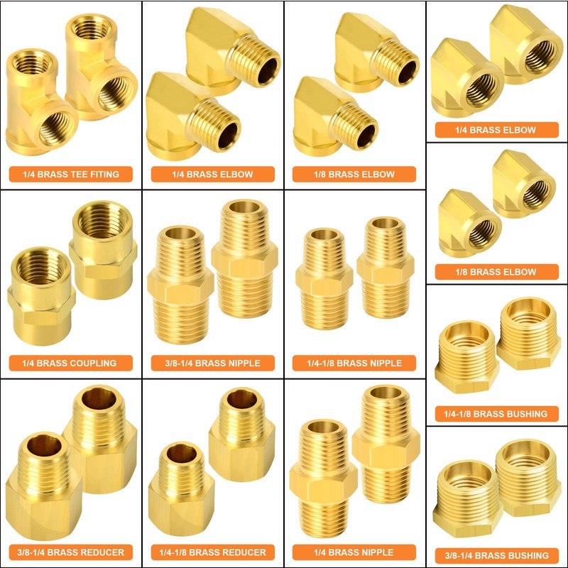 GASHER 26PCS Brass Pipe Fitting Kit, Hex Bushing, Reducer Adapter,
