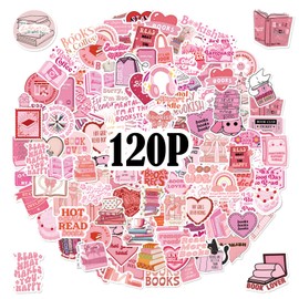 120pcs Bookish Pink Cartoon Stickers, Waterproof Reusable Reading Stickers