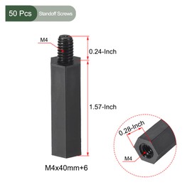 YOKIVE Pack of 50 M4 Spacers Screws Nylon Hexagonal PCB Spacers with High Insulation Effect Keep Height Constant Perfect for Board (Black 40 mm + 6 mm)