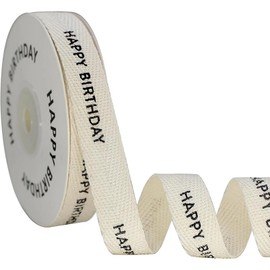 5/8 Inch x 10 Yard Happy Birthday Words Ribbon Cotton Twill Tape, Gift Ribbon for Gift Wrapping Birthday Bouquet Crafts Home Decor