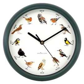 GEEZY Singing Bird Wall Clock, 12 Native Bird Species, Cuckoo Hanging Talking Chiming Clock, Automatic Night Silence Timer, Home Décor, Decorative Clock, Novelty Green Wall Clock