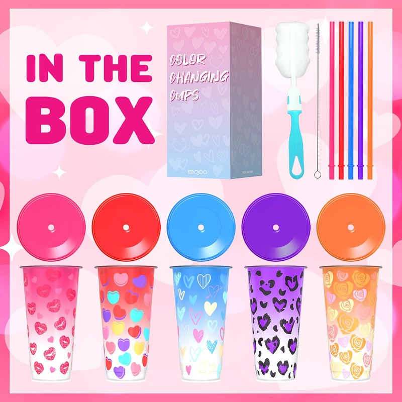 Color Changing Cups, 24 oz Plastic Reusable Tumblers with Lids