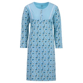 Zeitlos Women's Long-Sleeved Nightdress Butterfly Lace Buttons M-2XL Button Down Sleep Shirt, lightblue