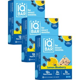 IQBAR Lemon Blueberry Protein Bars 36 Ct, Low Carb and Sugar, Gluten Free, Vegan