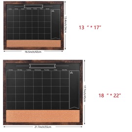 Umtiti Chalkboard Calendar and Bulletin Combo Board. 13" x 17" Brown Wooden Frame，Magnetic Chalkboard.Perfect for Office, Home School Message Board，HBZHB-BN3442-US