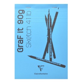 Clairefontaine GraF'it 96669C Sketch Book / Drawing Pad DIN A6 10.5 x 14.8 cm Stapled at the Top / Blank 80 Sheets 90 g Micro-Perforated Removable Ideal for Sketches and Quick Notes Blue Pack of 1