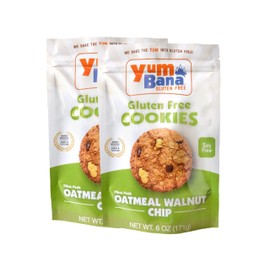 Yumbana Gluten Free Oatmeal Walnut Chip Cookies - Soy Free Cookies - No Artificial Flavors or Preservatives - Great for Snacks and Parties - 2 Pack