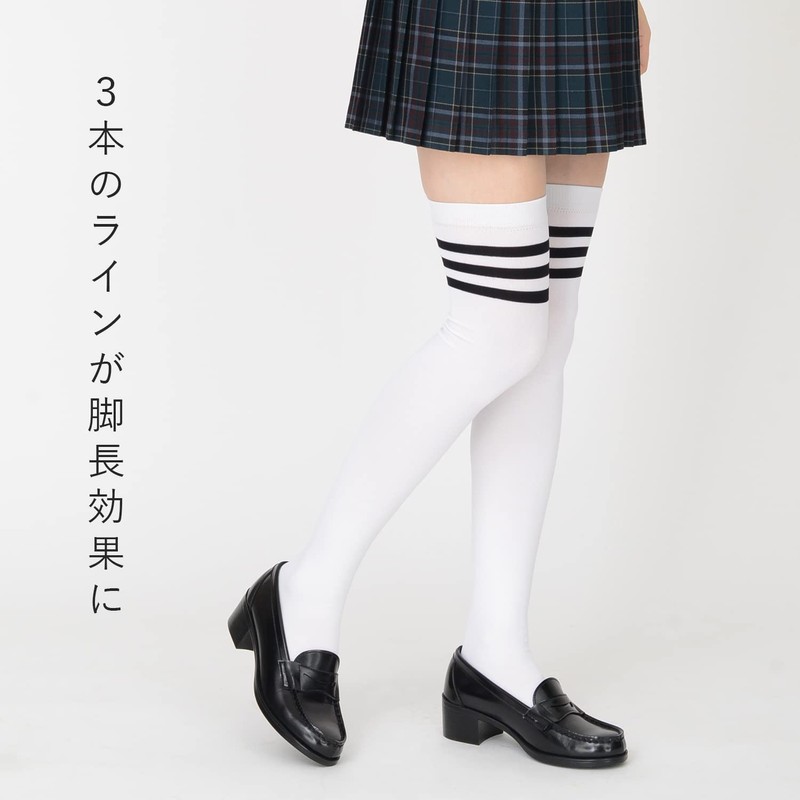 Forare Women's 3-Line Border Over Knee Socks, 23.6 inches (60