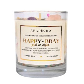 Fuwu, velas aromaticas relajantes Happy Birthday de cera de soya con cuarzos naturales, velas decorativas hechas a mano, aromatizantes para hogar,... 