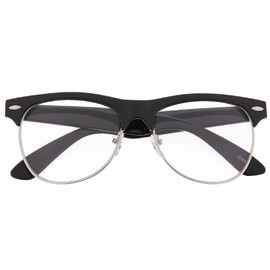 Classic Half Frame Full Brow Clear Lens Sunglasses Vintage Black