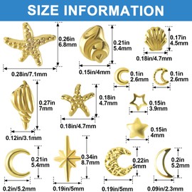 Winsyison 2 Disc Ocean Nail Art Charms, 3D Metal Star Nails Stickers, Beach Starfish Seashell Decals Manicure DIY Embellishments for Women- Gold