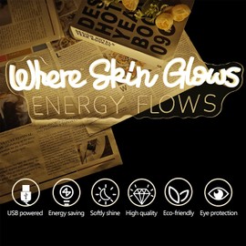 Where Skin Glows Energy Flows Neon Sign for Wall Decor Spa Neon Led Sign Dimmable Beauty Salon Neon Light Up Sign for Esthetician Spa Salon Business Beauty Shop Decorations Gift
