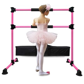 Wesky Updated Double Ballet Barre Portable 4FT Adjustable Ballet Barre Fitness Stretching Dancing Bar for Home Studio Adult and Kids (Pink Update)