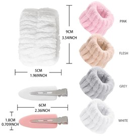 Pack of 4 Face Wash Bracelets, Spa Face Washing, Wrist Bands, Water Absorbing Wrist Bands, 2 Duck Beak Clip, for Women and Girls (4 Colours)