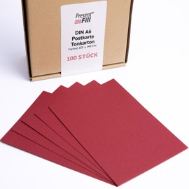 PresentFill® Blank Postcards Coloured Card Bordeaux Red Paper Card Set of 100 210 g/m² DIN A6 105 x 148 mm for Designing, Labelling or Printing as Craft Cards, Index Cards