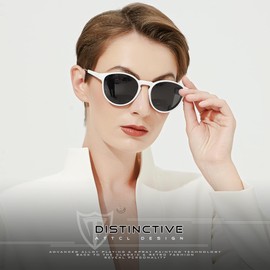 ATTCL Womens Round Classic Polarized Sunglasses for Women Retro Trendy UV400 Sunnies 3033 C3 White+grey