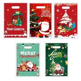 50 Pcs Christmas Candy Bags Christmas Party Gift Bags kid Snack Bags Plastic Small Gift Bags with Handle Girls Boys Kid's Gift Christmas Bags, Gift Goodies Bag, Fillers Gift Bags for Christmas