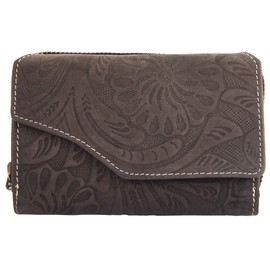 Akzent 3000073 Women's Wallet Real Leather Floral Print 8 x 14 cm Landscape Format, gray, coin purse