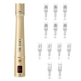 PELCAS Wireless Derma Pen, Electric Micro Needle Pen Micro Needle with LCD Display & 6 Speed Levels Including 12 Needle Heads for Acne Scars, Wrinkles, Stretch Marks and Stains