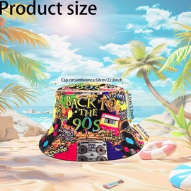 Retro 90s Theme Bucket Hats for Women Men Hip Hop Skirt 90s Outfit Ladies Fishing Hat for Woman Man, black, L