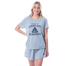 INTIMO Star Trek Star Fleet Academy Women's 2 Piece Pajama Set Short Sleeve and Shorts Loungewear Sleepwear PJ (X-Large) Grey