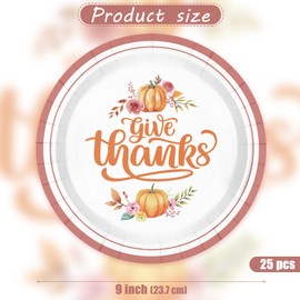WRAPAHOLIC 25Pcs Thanksgiving Paper Plates - 9 Inch Thanksgive Pumpkin Disposable Plates Decorative Dinner Plates for Party Tableware Supplies Table Decor