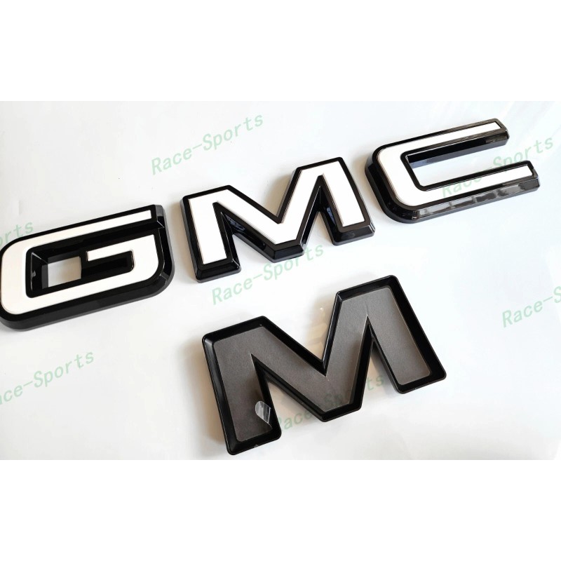 Auto GMC OVERLAY Front Rear Gloss Black White GMC Emblems
