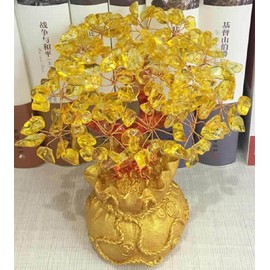 【morningplace】 Lucky Tree Golden Tree Good Luck Money Luck Luck Up Feng Shui Goods, Entryway Living Decoration (Yellow Crystal)