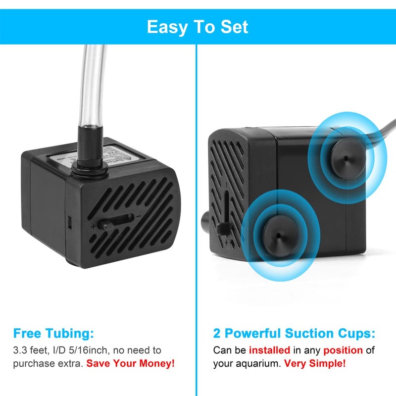 DaToo 50GPH 3W Small Submersible Water Pump Mini Fountain Pump