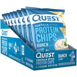 Quest Nutrition Tortilla Style Protein Chips, Ranch, Low Carb, Gluten Free, Baked, 1.1 Ounce (Pack of 8)