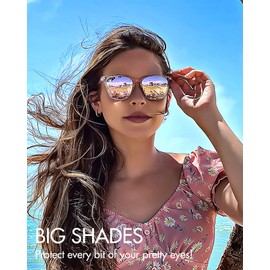 Myiaur Women's Polarised Sunglasses with Retro Mirrored Lens & UV400 Protection - Trendy & Stylish Large Glasses