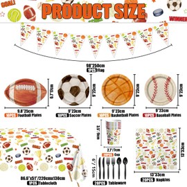 Sports Birthday Party Decorations - Sports Theme Plates, Napkins, Cups, Banners, Tablecloth Tableware Kit Basketball Football Baseball Soccer Serves 20 Guests for Birthday Party