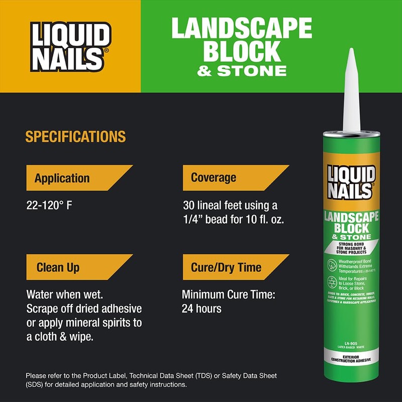 Liquid Nails - LN-905 Landscape Block Adhesive (LN905), Low VOC,