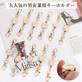 Gineman Key Reel, Stretchable Reel, Alphabet, Keychain, Reel Included, Strap, Small, Lightweight, Pass, Key Holder, Leather, Includes Carabiner, Gold, Leather, apricot-N